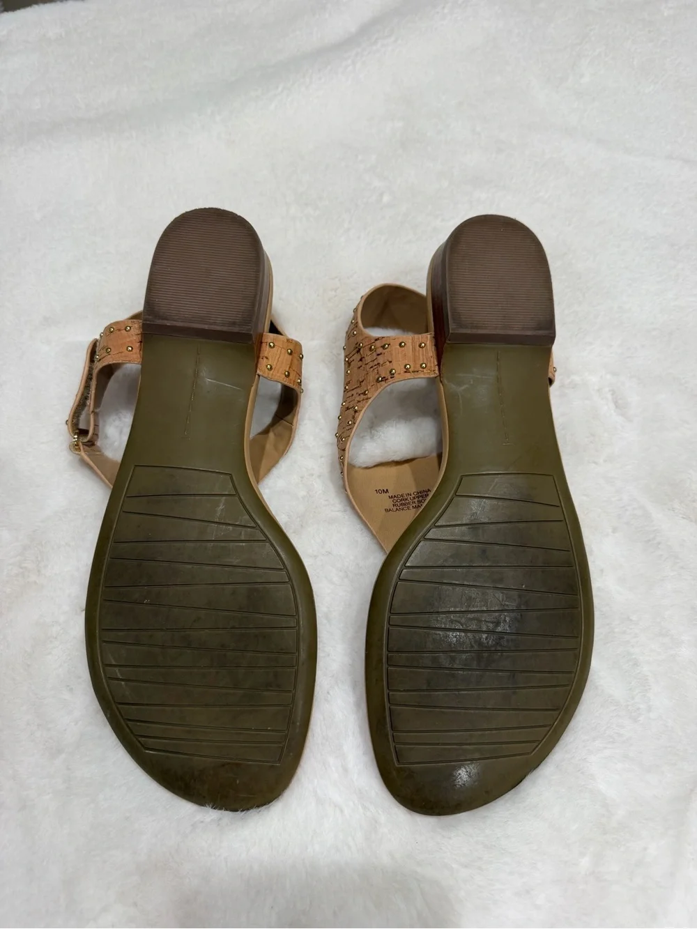Vaneli Tan Cork T-Strap Studded Sandals Size 10